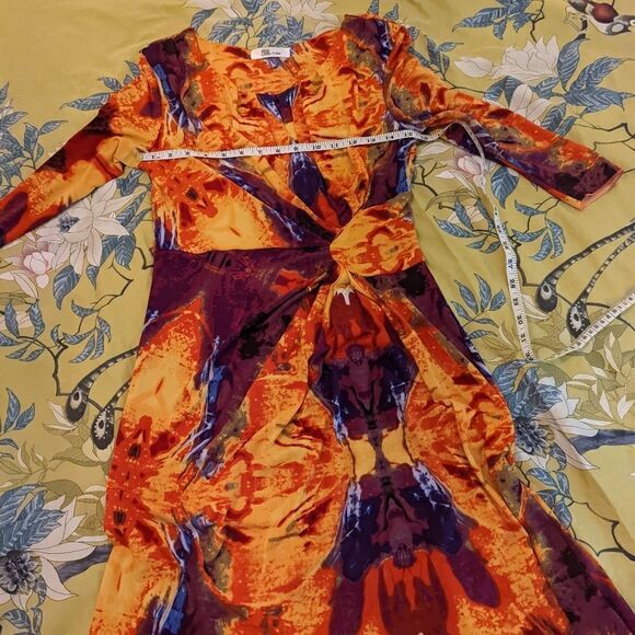 𝅺my Tribe multicolor side ruched long sleeve stretch knit dress size m euc - Picture 5 of 6